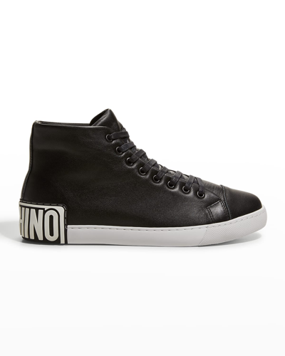 Moschino Men's Maxilogo Leather High-top Trainers In Black