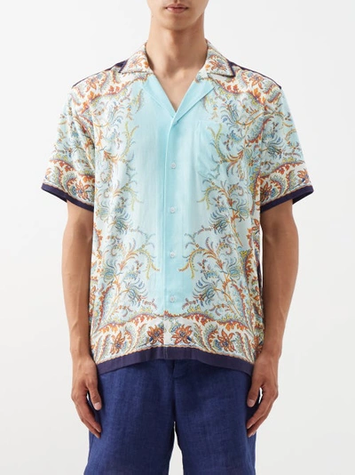 Orlebar Brown Marne Prairie Paisley Regular Fit Short Sleeve Camp Shirt In Blue