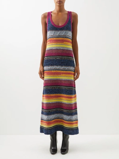 Chloé Striped Upcycled-cashmere Knitted Maxi Dress In Gelb