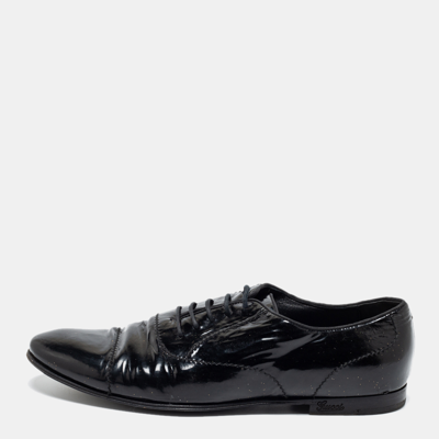 Pre-owned Gucci Black Patent Leather Cap Toe Lace Oxfords Size 40