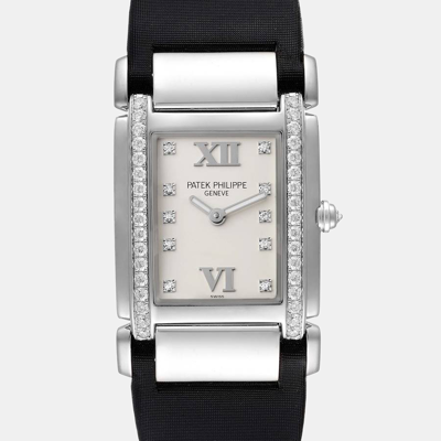 Pre-owned Patek Philippe Silver Diamond 18k White Gold Twenty-4 4920r Women's Wristwatch 25 Mm