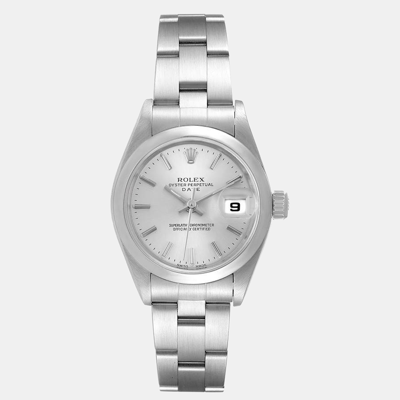 Pre-owned Rolex Silver Stainless Steel Oyster Perpetual Date 79160 Women's Wristwatch 26 Mm