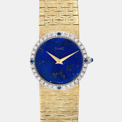 Pre-owned Piaget Lapiz Diamonds Sapphire 18k Yellow Gold Vintage Cocktail 9706 Women's Wristwatch 24 Mm In Blue