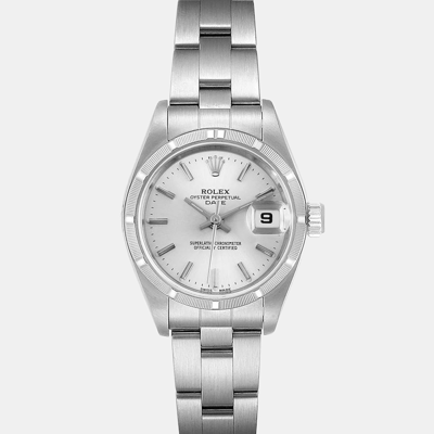 Pre-owned Rolex Silver Stainless Steel Oyster Perpetual Date 79190 Women's Wristwatch 26 Mm