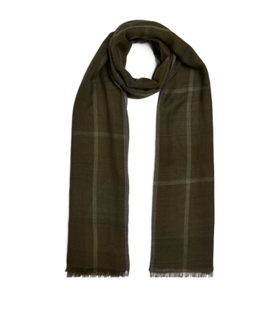 Eskandar Tartan Check Fringe Cashmere Scarf In Olive