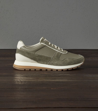 Brunello Cucinelli Perforated Leather Sneaker In Green