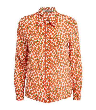 Alice And Olivia Willa Strawberry Printed Button-front Shirt In White
