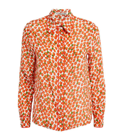 Alice And Olivia Willa Strawberry Printed Button-front Shirt In Strawberry Jam Soft White