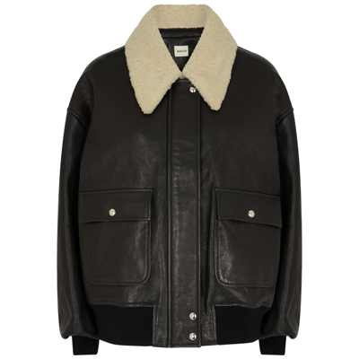 Khaite Shellar Lambskin Leather Jacket With Genuine Shearling Collar In Black