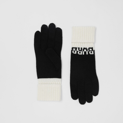 Burberry Men's Intarsia-knit Logo Cashmere Gloves In Black/white