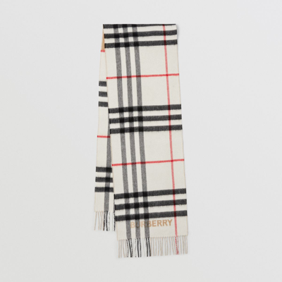 Burberry Contrast Check Cashmere Scarf In Archive Beige/natural White
