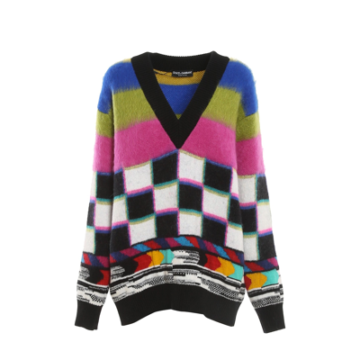 Dolce & Gabbana Color Block Long Sweater In Black