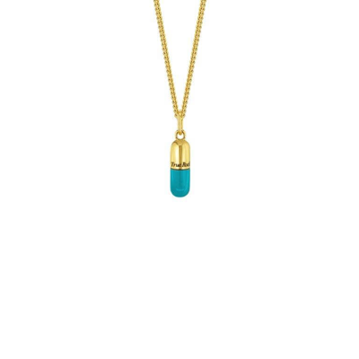 True Rocks Neon Turquoise Mini Pill Necklace In Gold