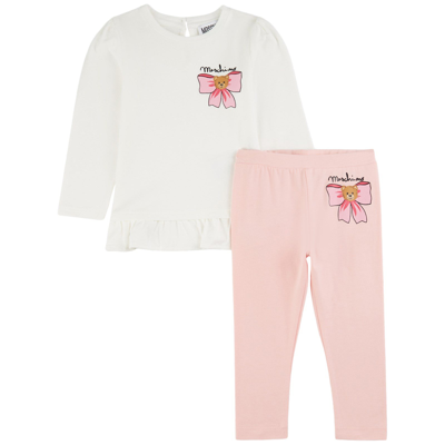 Moschino Kid-teen Kids' 2-piece T-shirt And Leggings Set Cloud/ Sugar Rose In Pink