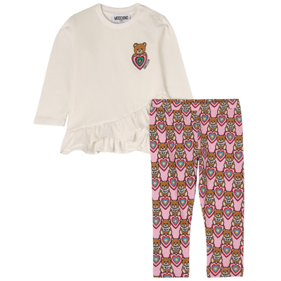 Moschino Kid-teen Kids' 2-piece Sweet Toy Heart T-shirt And Leggings Set In Pink
