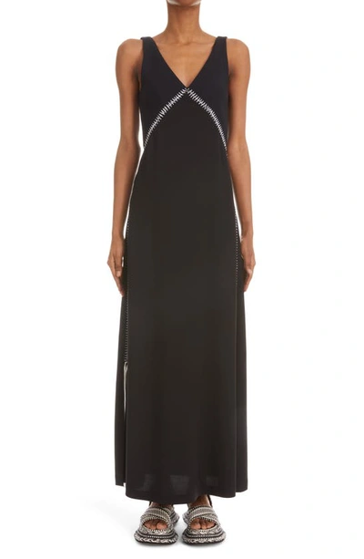 Chloé Contrast Embroidered Maxi Lingerie Dress In Black