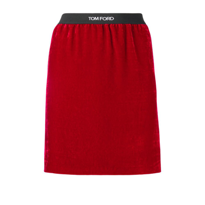 Tom Ford Logo Waistband Velvet Dress In Rot