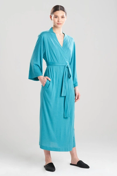Natori Shangri-la Lightweight Wrap Robe With Kimono Sleeves In Vivid Teal