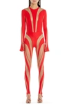 Mugler Red Panelled Stretch-jersey Bodysuit