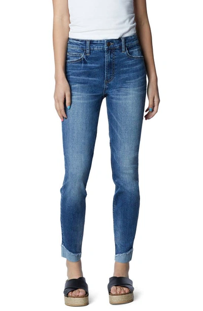 Hint Of Blu High Waist Frayed Ankle Skinny Jeans In Splash Blue Light