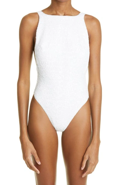Oseree Sequin-embellished Low-back One-piece In White