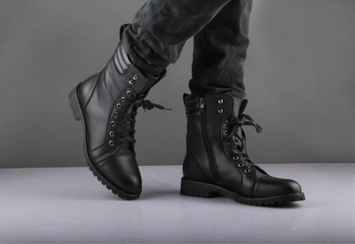 Pre-owned Handmade Men's Black Military Combat Style  Suede Leather Winter Boots Shoes