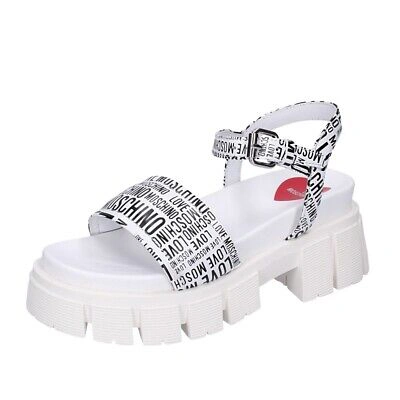 Pre-owned Moschino Shoes Women Love  Sandals White Leather Black Bf666