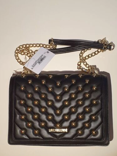 Pre-owned Moschino - Love  Black Quilted & Heart Studded Shoulder Bag Rrp £220