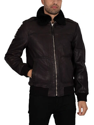 Pre-owned Superdry Men's Aviator Flight Leather Jacket, Black