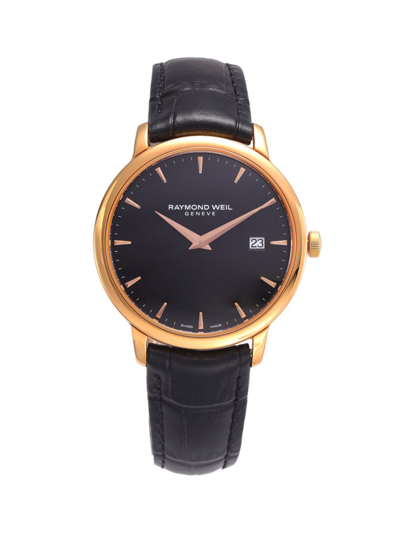 Raymond Weil Men's Toccata Stainless Steel & Croc-embossed Leather-strap Watch In Black,gold Tone,pink,rose Gold Tone