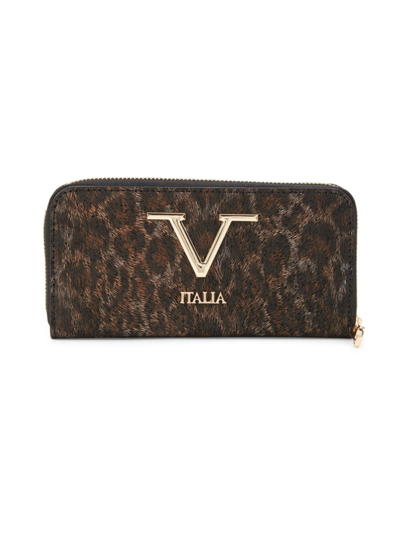 V Italia Women's Registered Trademark Of Versace 19.69 Leather Zip Around Wallet In Cheetah