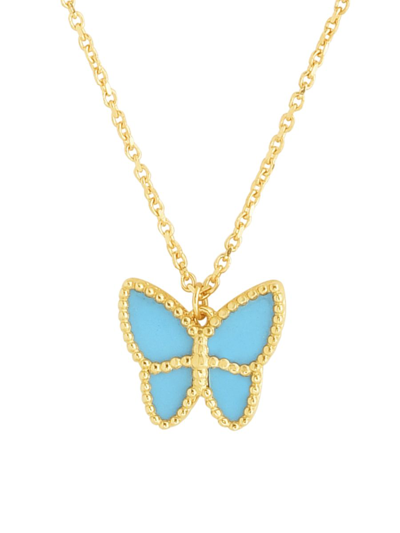 Saks Fifth Avenue Made In Italy Women's 14k Yellow Gold & Reconstituted Turquoise Butterfly Necklace