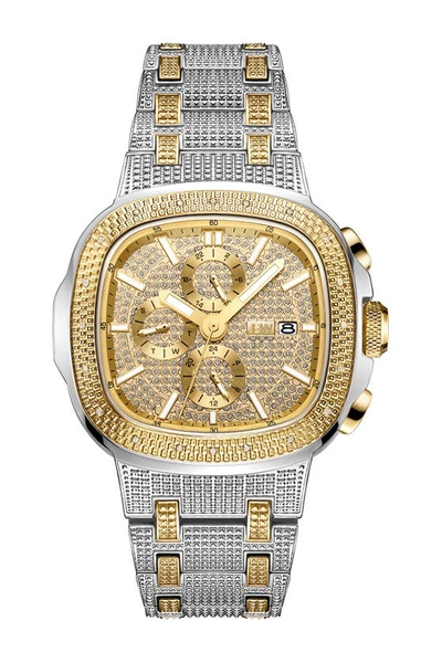 Jbw Men's Diamond (1/5 Ct. T.w.) Watch In 18k Gold-plated Two-tone Stainless-steel Watch 48mm In Two Tone  / Gold / Gold Tone