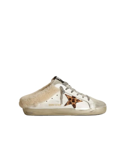 Golden Goose Superstar Sabot Leather Shearling Sneakers In Brown/white