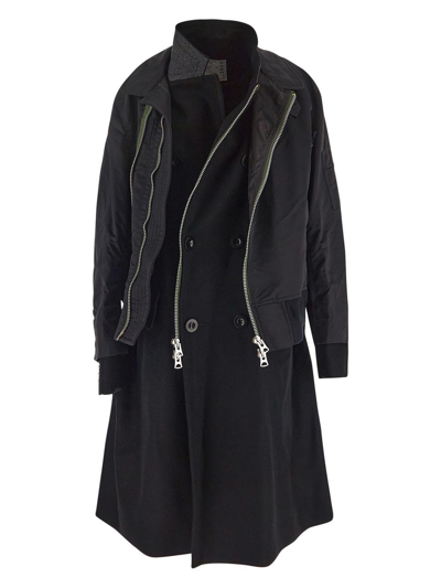 sacai 国内買付 Nylon Twill Mix Coat Sacai Nylon Twill Mix Coat In Black | ModeSens