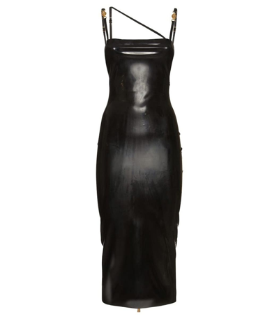Versace Latex Midi Dress W/ Crossed Straps In Black