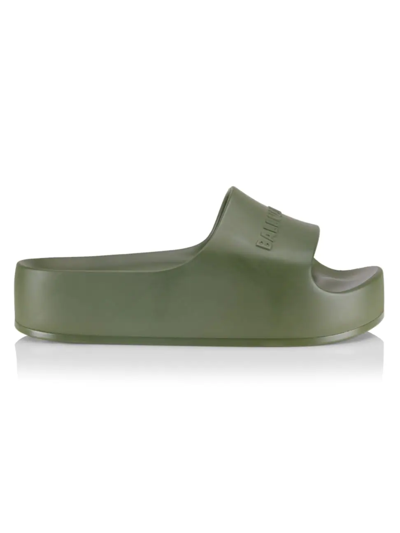 Balenciaga Mono Logo Platform Pool Slides In Green