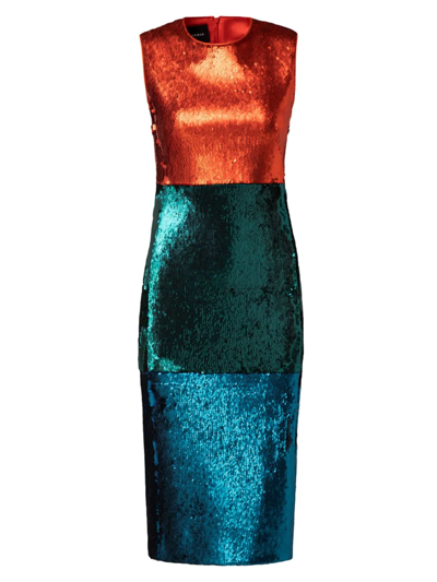 Akris Colorblock Sequin-embellished Sheath Midi Dress In Poppy Red Green