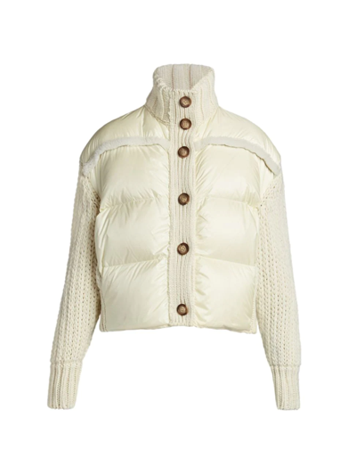 Moncler Shearling-trimmed Down-detailed Wool-blend Cardigan In White