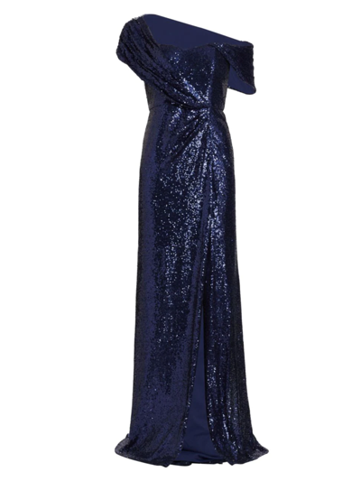 badgley mischka navy sequin dress Badgley Mischka Women's Sequin Asymmetrical Wrap Gown In Navy