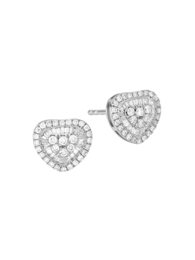 Saks Fifth Avenue Women's 14k White Gold & 0.39 Tcw Diamonds Heart Stud Earrings