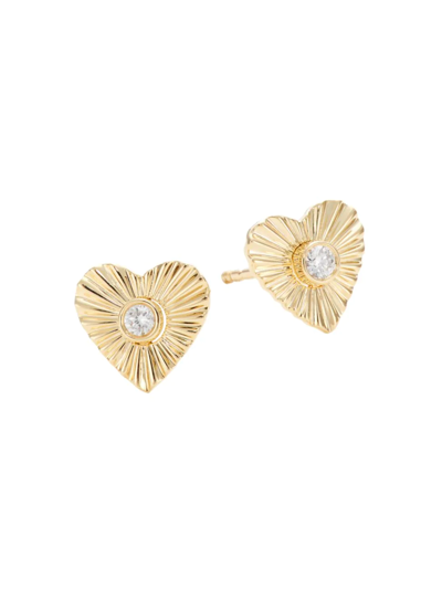 Saks Fifth Avenue Women's Striped Heart 14k Yellow Gold & 0.07 Tcw Diamond Earrings