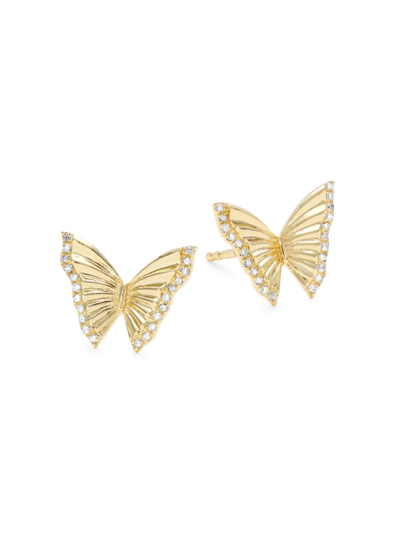 Saks Fifth Avenue Women's Striped Butterfly 14k Yellow Gold & 0.10 Tcw Diamonds Earrings