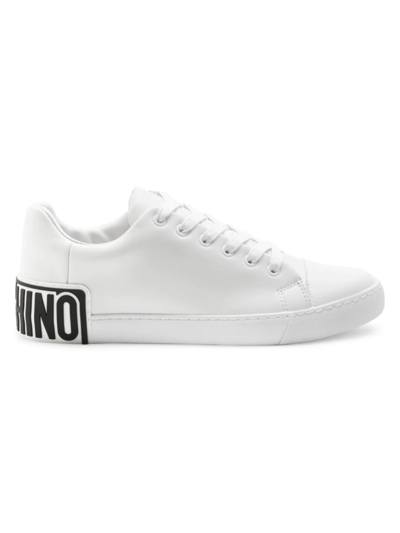 Moschino Men's Maxilogo Leather Low-top Sneakers In Bianco