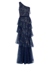 MARCHESA NOTTE WOMEN'S ONE-SHOULDER TIERED TULLE GOWN