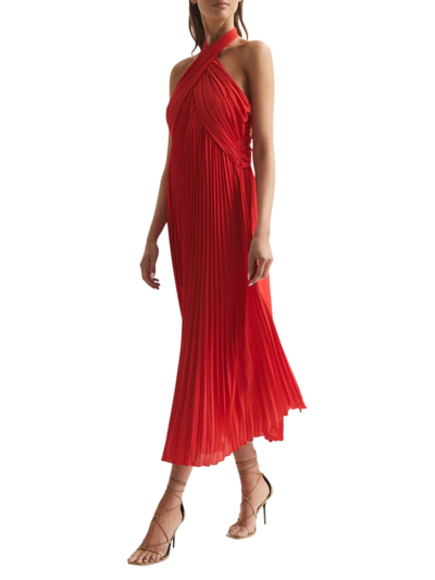 Reiss Roya Pleated Halter Dress In Red | ModeSens