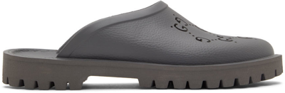 Gucci Gg-perforated Rubber Backless Loafers In Gray