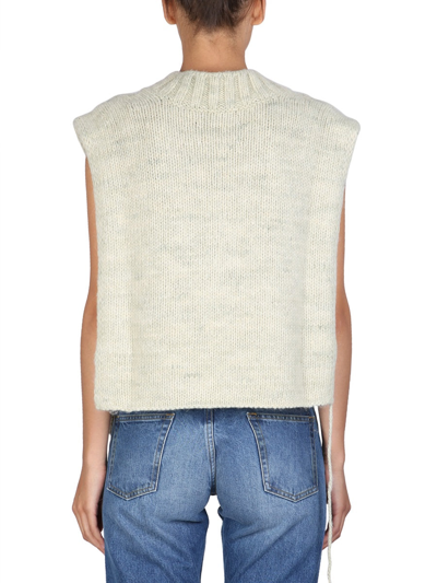 Maison Margiela Slit Knitted V-neck Waistcoat In Green