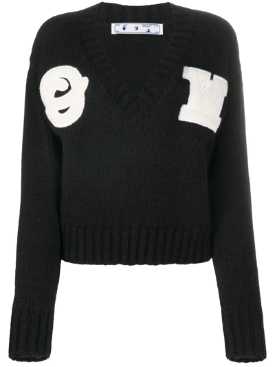 Off-white Appliqued Alpaca And Wool-blend Jumper In 1001 Black White