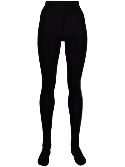 Thom Browne Intarsia Side-stripe Opaque Tights In Black